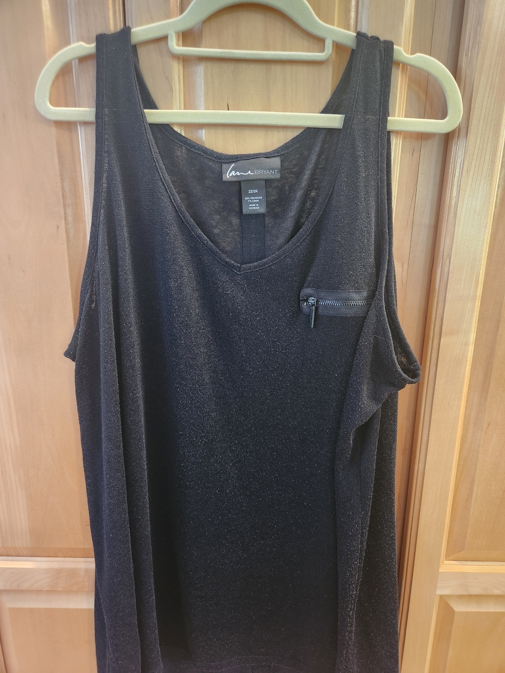 Lane Bryant Shimmery Black V-Neck Tank with Zip Pocket